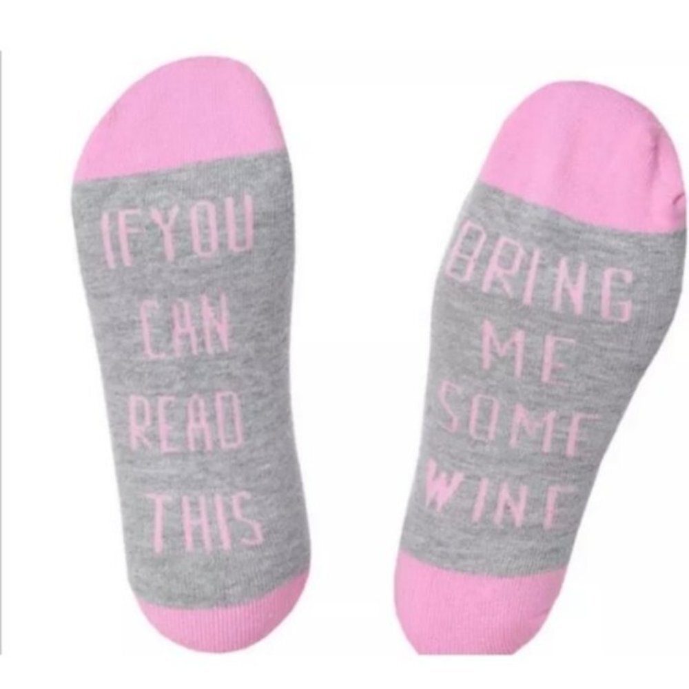 If You Can Read This, Bring Me Some Wine Pink & Gray Socks